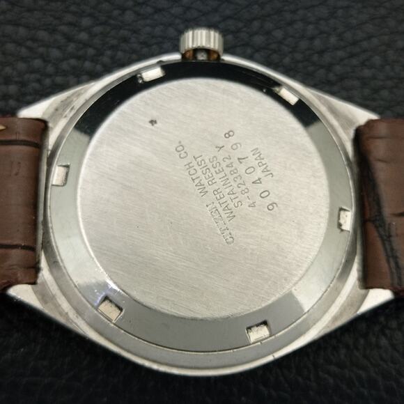 Vintage 1981 Citizen Automatic Mens Silver Watch W/daydate & Red accents - Picture 8 of 10